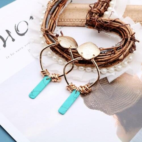 Punk Earrings Geometric Trendy Metal Stone Bar Charm