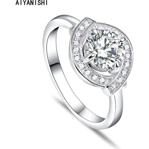AIYANISHI Simple Female Wedding Ring New Arrival 925 Sterling Silver Elegant Halo Round Rings Sona Diamond Finger Rings Jewelry