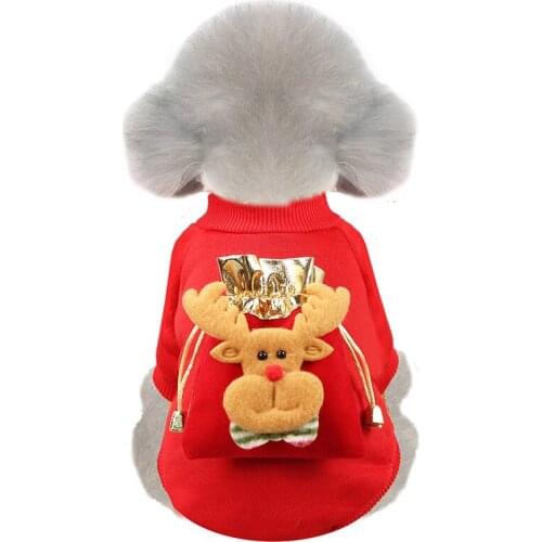 Christmas Dog Clothes Cat Pet Clothing Autumn and Winter Warm Fleece Sweater Supplies Blessing Bag Pocket Accessories Elk
