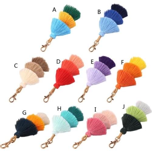 Handmade Women Colorful Boho Pom Pom Tassel Bag Charm Key Chain Fashion Jewerly