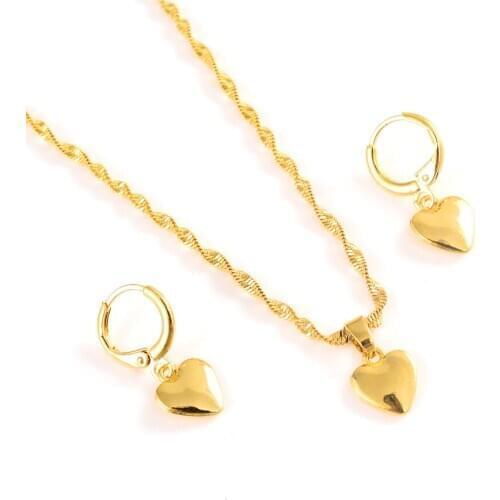 Cute Heart Gold Color Pendant Necklace drop Earrings Small Jewelry Sets for Women Girls Kids Child party gifts