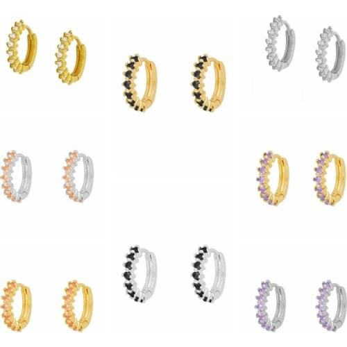 Aide 925 Sterling Silver Zircon Black/White/Purple Hoop Earrings for Women Silver Small Loop Vintage Piercing Earring Jewelry