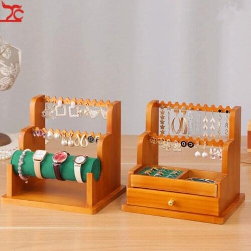Drawer Type Jewelry Storage Rack Multifunctional Solid Wood Display Rack Bracelet Necklace Storage Retro Jewelry Rack Storage