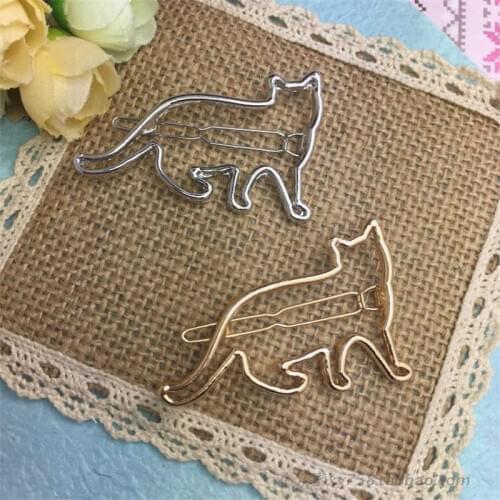 Cute Cat Hair Clip Cute Animal Hollow Cat Hairclip Hair Pin Silver Color Gold Color for Women Hair Accessories