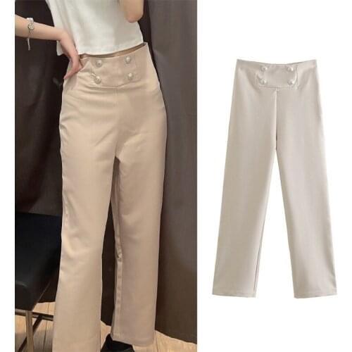 Mrs Win ZA Office Lady Formal Chic Fashion With Seam Pants Women Vintage Front Waist 4 Buckles Zipper Fly Female Trousers PL179
