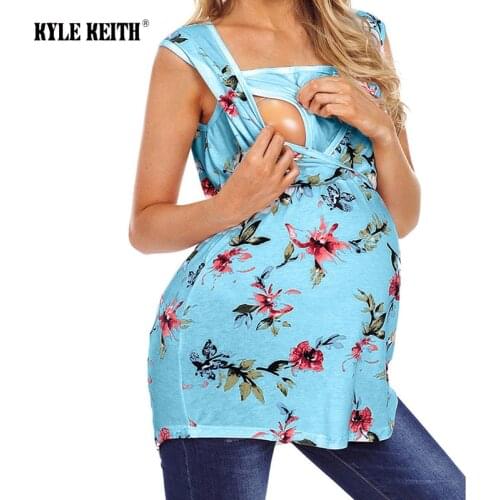 Womens Print Flower Sleeveless Maternity & Nursing Tops Raglan Breastfeeding Shirts Soft T-Shirt for Breastfeeding