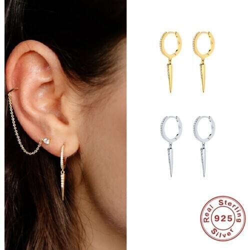 AIDE Hot Sale Punk Gold Chic Rivet Hoop Earrings For Women Zircon Silver 925 Jewelry Earrings Minimalist kolczyki