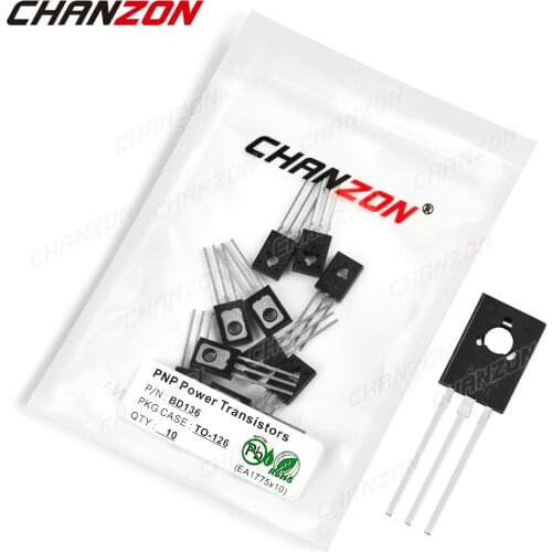 10Pcs BD136 TO-126 PNP Power Transistor Bipolar Junction BJT Powerful Tube Fets -1.5A -45V Integrated Circuits