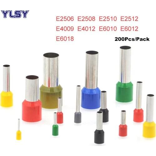 200Pcs Tube Insulated Cord End Crimp Terminals Electrical Wire Connector E2506~E6018 Cable Brass Ferrules VE 14-10AWG 2.5-6mm2