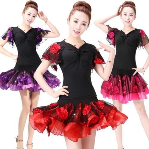 2017 spring and summer new dance clothing short-sleeved dance jacket Latin dance skirt Two pieces / sets TB7179