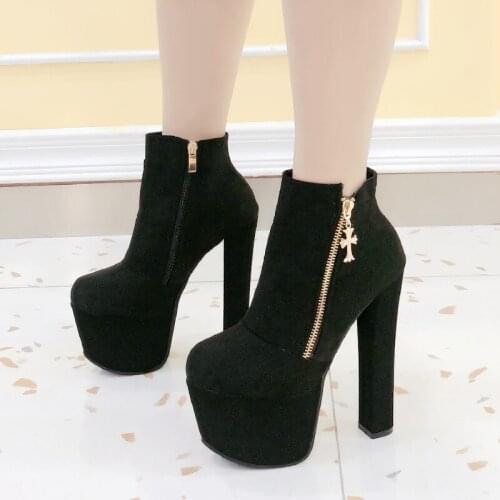 2021 spring and autumn British high heel Martin fashionable womens short thick waterproof platform bare boots 17cm round head