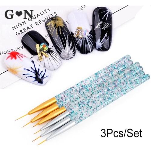 3pcs Nail Art Liner Brush Painting Pen 3D Tips DIY Acrylic UV Gel Brushes Drawing Flower Line Grid French Design Manicure Tools