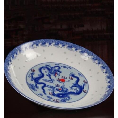 7 inch Jingdezhen Ceramic Dragon Pattern Dinner Plate Blue and White Porcelain Food Round Plate Steak Dish Fruit Tray Tableware