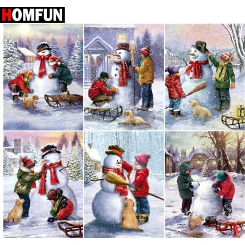 HOMFUN 5d Diamond Painting Full Square/Round ‘’Christmas snowman kid" Picture Of Rhinestone DIY Diamond Embroidery Home Decor