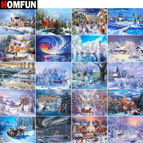 HOMFUN Full Drill Diamond Painting "House snow scene" DIY Picture Of Rhinestone 5D Diamond Embroidery Cross Stitch Decor