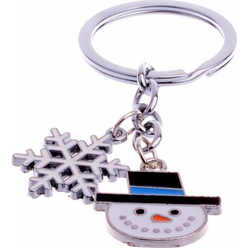 Bespmosp 12PC/Lot Christmas Snowman Snowflake Pendant Keychain Keyring Keyfob Charm Chain Jewelry Women Friends Family Bijoux