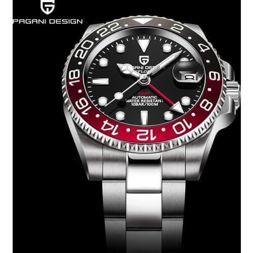 PAGANI DESIGN Top Brand Sapphire GMT Watch Stainless Steel Men Automatic Watch Waterproof Sports Mechanical Watch reloj hombre