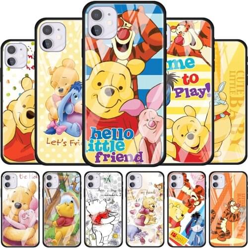 Disney Winnie the Pooh for Apple iPhone 12 Pro Max Mini 11 Pro XS Max X XR 6S 6 7 8 Plus Luxury Tempered Glass Phone Case
