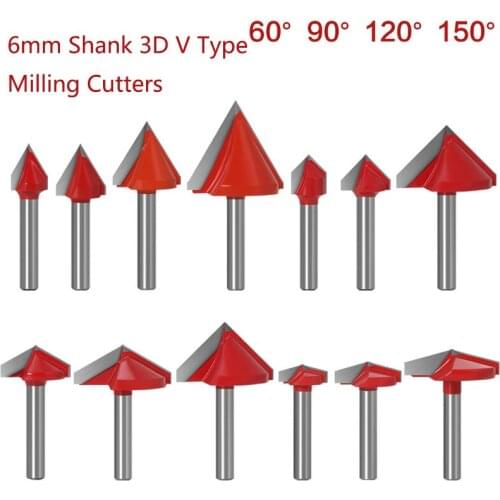 6mm Shank V Groove Bit CNC Carbide End Mill 3D Router Bits 60 90 120 150 Degree Woodworking Engraving Milling Cutter Wood Tools