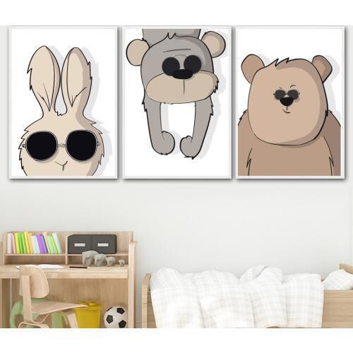Cool Rabbit Monkey Bear Wall Art Canvas Painting Nordic Posters And Prints Nursery Art Print Wall Pictures For Living Room Decor
