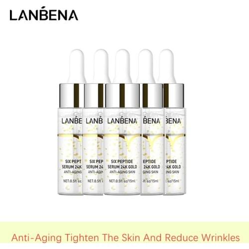 LANBENA 24K Gold Six Peptides Serum Facial Essence Day Anti-Aging Wrinkle Firming Whitening MoisturizingFaceCreamCare 4Pcs /5PCS