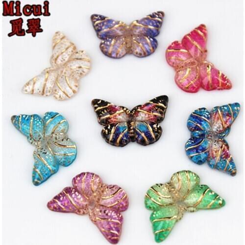 Micui 50pcs 10*15mm Colorful Butterfly Flat Back Rhinestone And Acrylic Stones Appliques DIY Wedding Scrapbook Accessories MC279