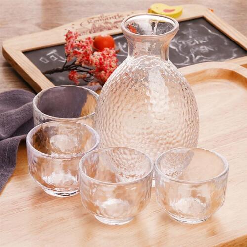 Glass Sake Serving Set Plain Japanese-style Blur Handmade Clear Glass Cups Sake Cups Glass Bottle for Greeting Drinking