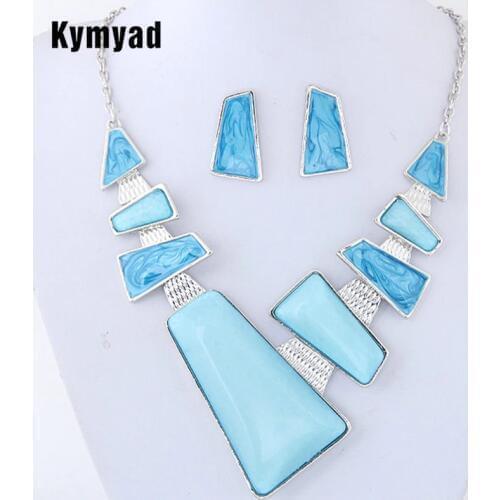 Kymyad Resin Jewelry Sets For Women Set Turkish Jewelry Bijoux New Geometric Pendant Jewelry Set Party Dress Accessory