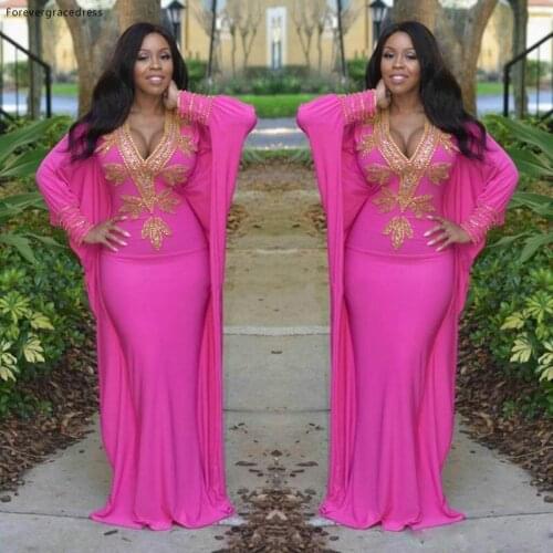 New Arrival Moroccan Kaftan Turkish Long Sleeves Prom Dress Modest Deep V Neck Formal Party Gown Custom Made Plus Size