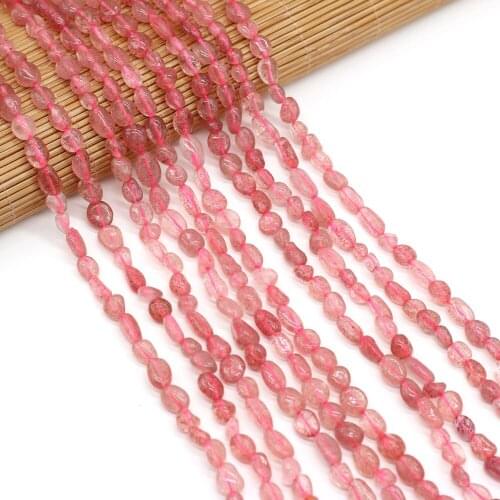 New Natural Stone Bead Strawberry Crystal Hole Beads for Jewelry Accessories Making Exquisite Bracelet Necklace Women Gifts