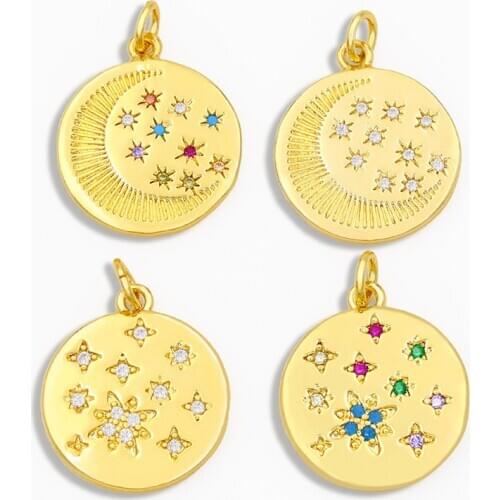 OCESRIO DIY Rainbow Small Star Round Pendant For Women Jewelry Moon Star CZ For Jewelry Components Necklace Pendant pdta045