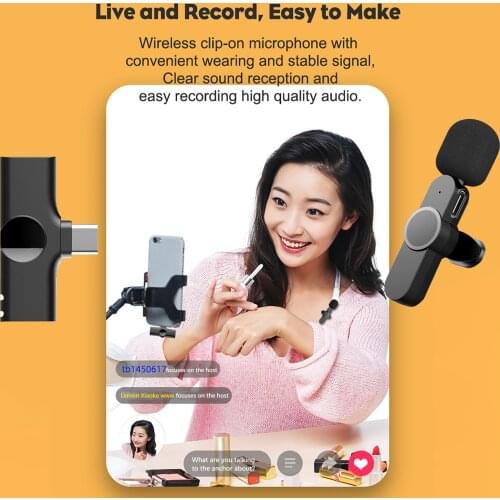 Lavalier Wireless Microphone Portable Mini Mic for iPhone Android Phone Youtubers Facebook Live Broadcast