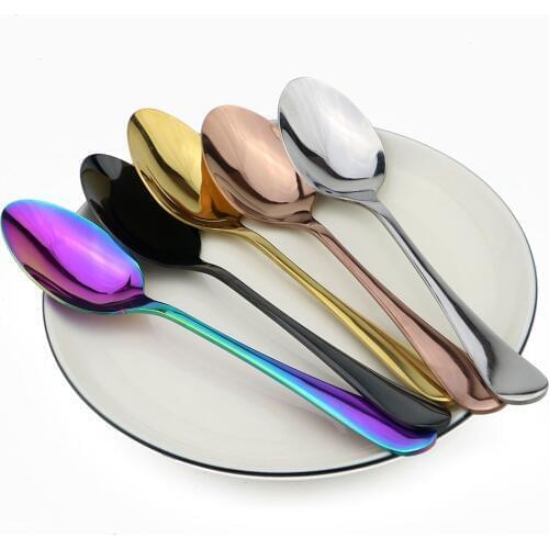 Silverware Colorful Rainbow Black Salad Dessert Scoop Set Stainless Steel Black Set Rice Soup Spoon Cutlery Teaspoon Dinnerware