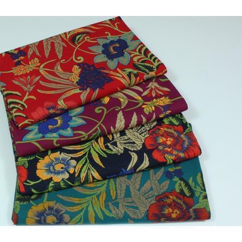 Cotton/linen ethnic style big flowers printed fabric for DIY APPAREL dress craft curtain tablecloth cushions handwork decoration