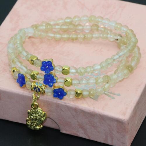 Yellow watermelon quartz 4mm round beads long chain multilayer bracelets women hot sale cloisonne 3rows jewelry 7.5inch B2780