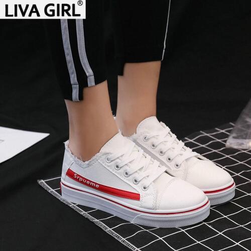 Romantic 2019 womens shoes vulcanized sports shoes breathable spring and autumn flat canvas shoes ladies shoes white red black