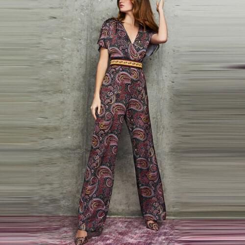 2021 Fashion Designer Jumpsuits Runway New Women Vintage Elegant Printed High Waist Belt Jumpsuits