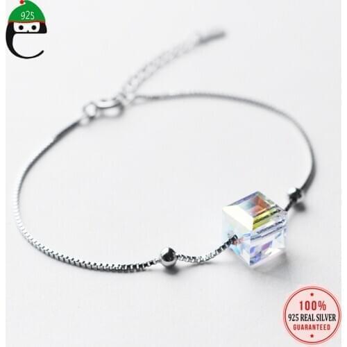 ElfoPlataSi 925 Sterling Silver Colorful Dazzling Austrian Crystal Bracelet For Women Luxury Sterling Silver Jewelry Gift ED351