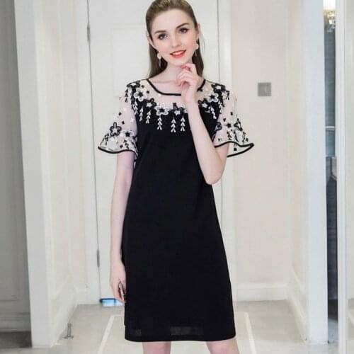 Plus Size Lace Summer Dress Women 2021 New Black Elegant Party Dresses Ladies Chiffon Embroidrey Mini Dress Vestidos robe femme
