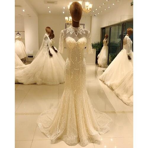 SL8033 luxury beads flower wedding dress mermaid robe de mariee princesse vestidos de novia sereia 2020 dress women jurkjes abit