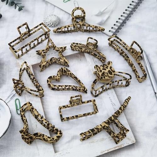 1pcs Leopard Hair Claw Clamp Metal Hair Crab Hair Claws Clip Fashion Solid Color Hairpin Women Girls Large Size Hair Accessories
