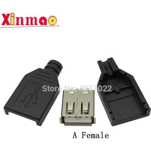 10pcs Type A Female 2.0 USB 4 Pin Plug Socket Connector With Black Plastic Cover Solder type DIY Connector A Type Welding Wire