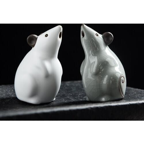 2PCS/Lot Tea Pet Mini Tea Pet Ceramic Decor Mouse Statue Ice Cracked Texture Decoration Boutique Tea Ceremony Accessories Gift