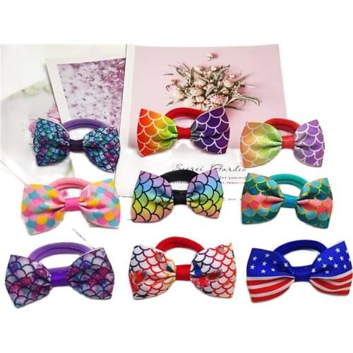 24PCS/LOT Pretty Creativity Fish Scales Ties Bows Elastic Hair Bands For Baby Girls Hairpin Clips Scrunchy Kids Hair Accessories