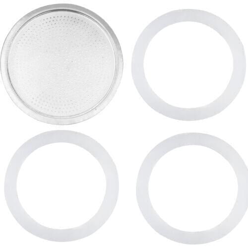 3/6/9/12 Cup Replacement Silica Gel Gaskets and Stainless Steel Filters for Moka Pot Express Coffee Bottle Gel Ring Filters