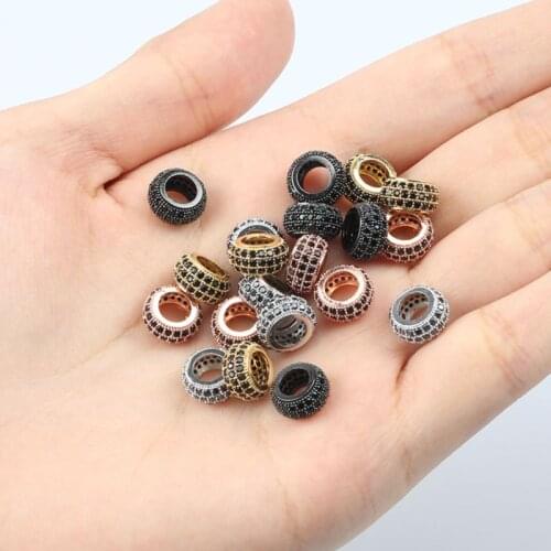 3pcs/lot CZ Charms Beads Metal Brass Micro Pave Cubic Zirconia Rondelle Spacer Beads for Jewelry Making Diy Bracelet Necklace