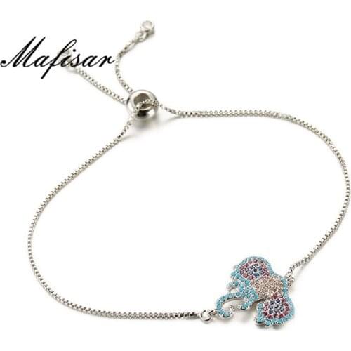 Mafisar Box Chain Bracelet Fashion Micro Pave Cubic Zirconia Elephant Charm Bracelet For Elegant Women Dropship