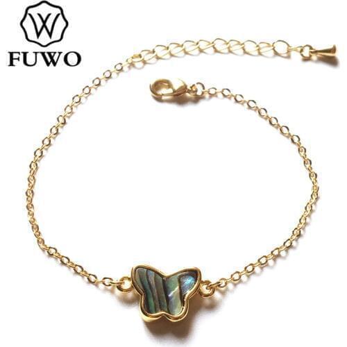 FUWO Fashion Seashell Butterfly Shape Bracelet With Gold Filled Chain Pink/White/Black/Abalone Shell Bracelet Jewelry BR521