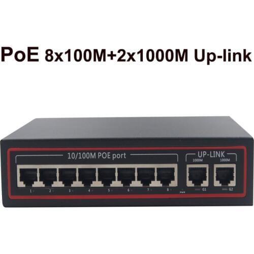 8 Port PoE Switch Unmanaged Power Over Ethernet Switch 8 PoE Port with 2 Gigbit Uplink 96W 802.3af for Network IP Cameras NVR
