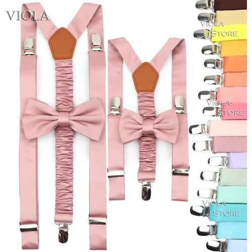 Top Hot Color Pink Green Men Kid Solid Polyester Suspender Bowtie Set Wedding Party Brace Shirt Bow Straps Gift Accessory 2 Size
